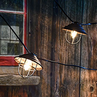 Screw in Clear C9 String Lights, Metal Cage,Black Wire