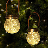 LED Solar Power Crackle Ball-shaped Mason Jar, Warm White LED