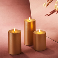 Matt Gold Real Wax Flicker Flameless Pillar Candles 