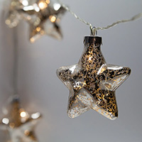 LED Silver Mercury Star String Lights, Warm White, Clear Wire 