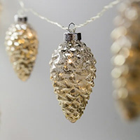 LED Silver Mercury Pinecone String Lights, Warm White, Clear Wire 