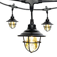 S14 Filament LED Patio Lights White Metal Cage, Black Wire