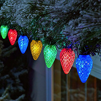 UL/CSA Listed Faceted C9 LED String Lights, Green Wire