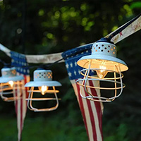 Screw in Clear C9 String Lights, Metal White Cage, Green Wire
