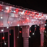 One Piece Construction 5MM Mini LED Icicle Lights, White Wire, Red/White LED